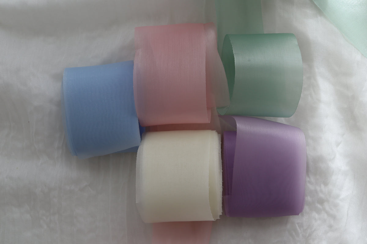 Ribbed Baptism Candle w/ Sheer Printed Ribbon