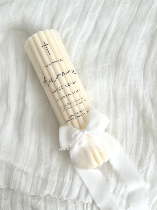 Ribbed Baptism Candle w/ Printed Text