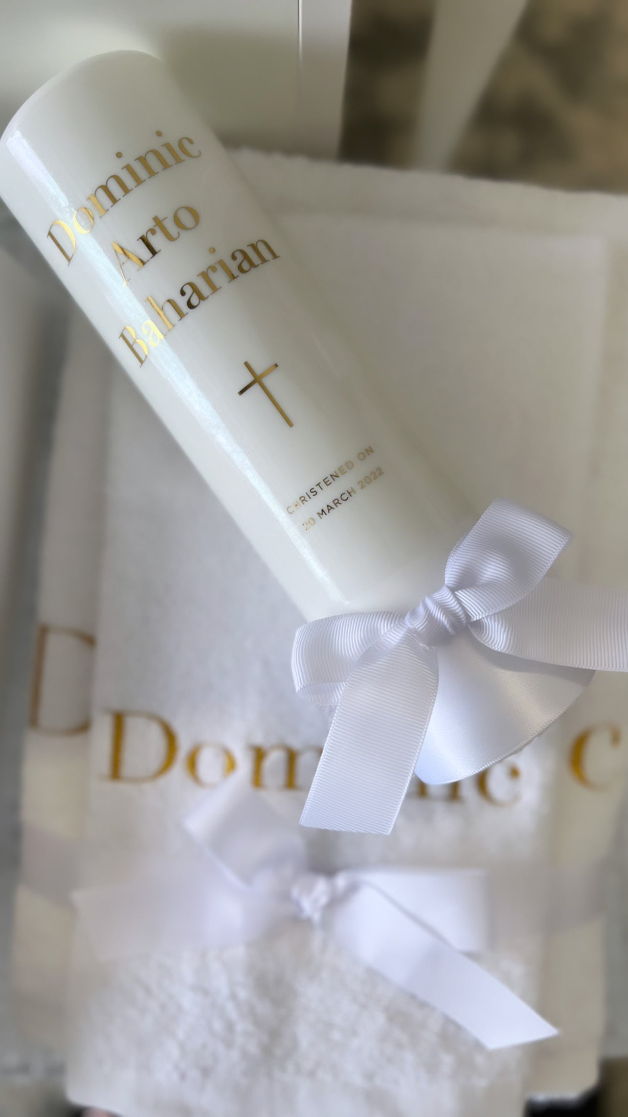 Printed Cross Candle - The candle comes with a personalised display box, made to match the candle. 