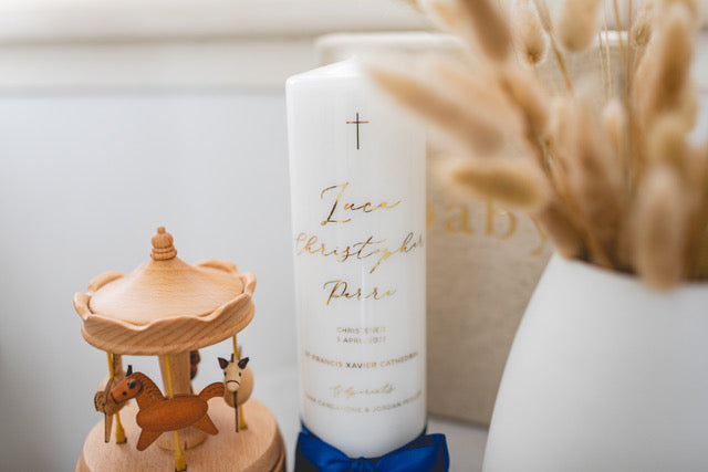 Printed Cross Candle - The candle comes with a personalised display box, made to match the candle. 