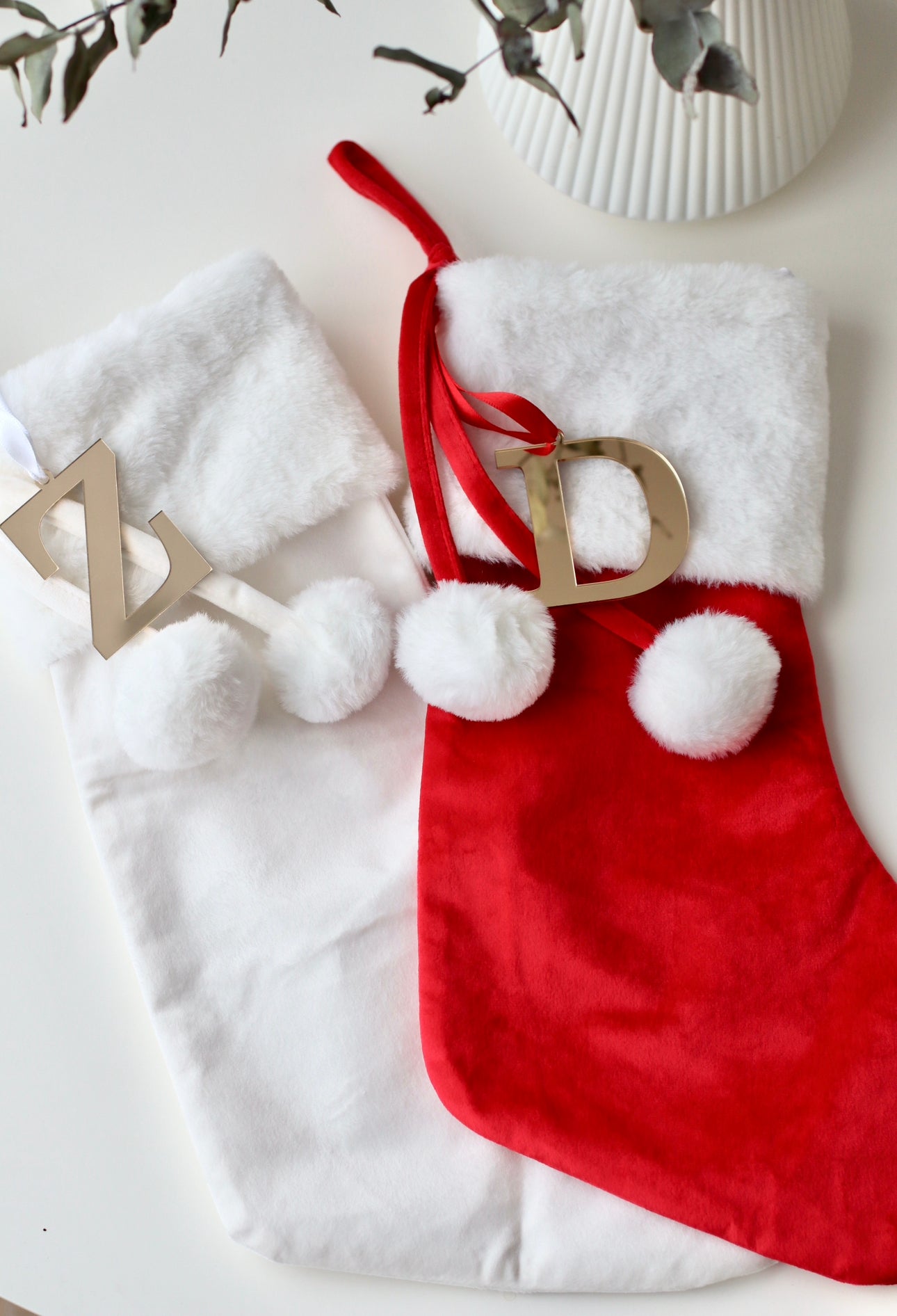 Velvet Personalised Christmas Stockings - Velvet stocking with plush white trim