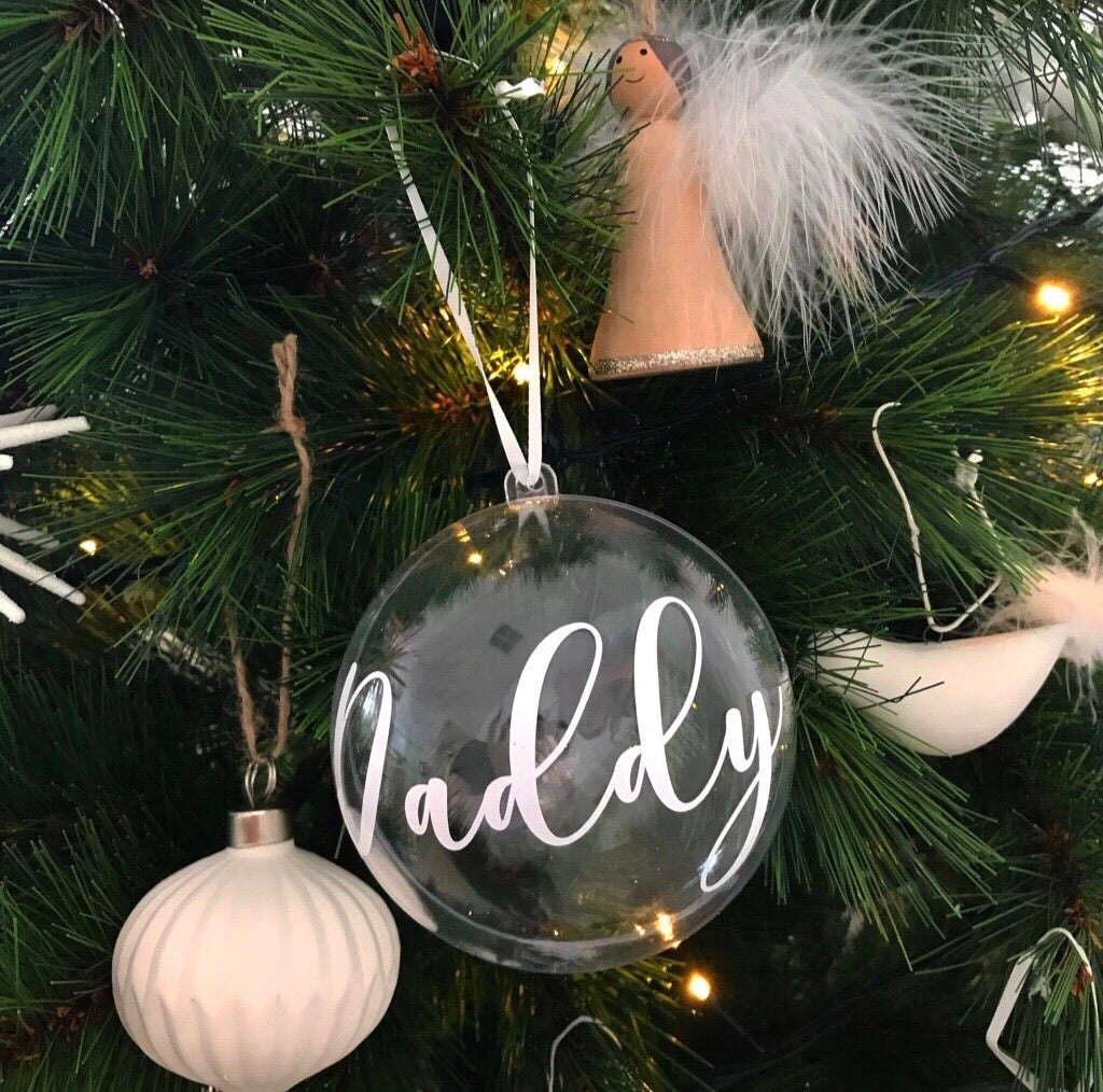 These personalised baubles are perfect as a keepsake that add that bit of interest to your tree. They split in half for storage or to be filled with goodies.
