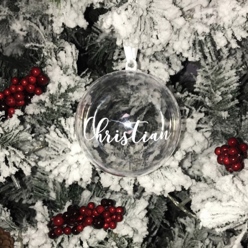 These personalised baubles are perfect as a keepsake that add that bit of interest to your tree. They split in half for storage or to be filled with goodies.