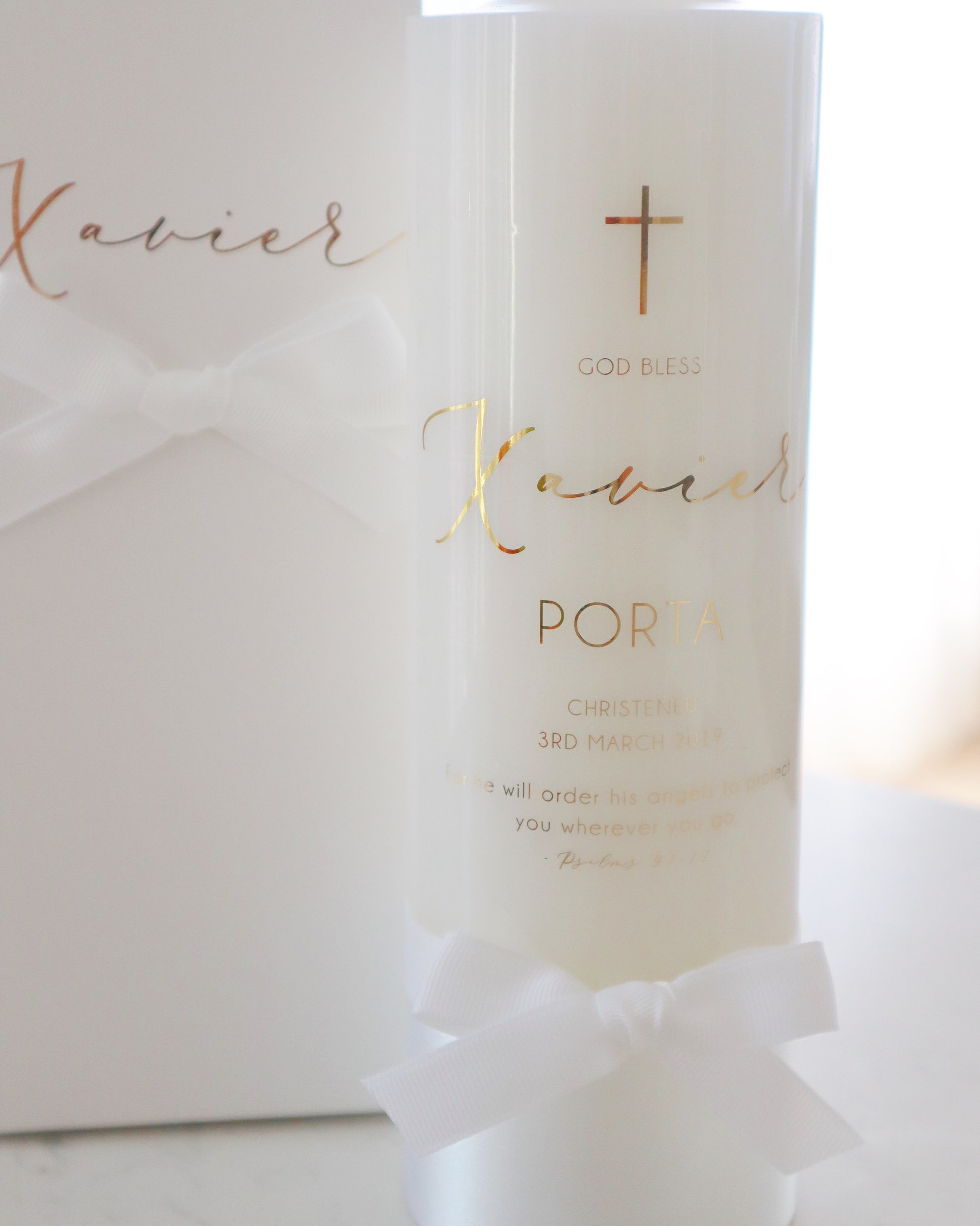 Printed Cross Candle - The candle comes with a personalised display box, made to match the candle. 