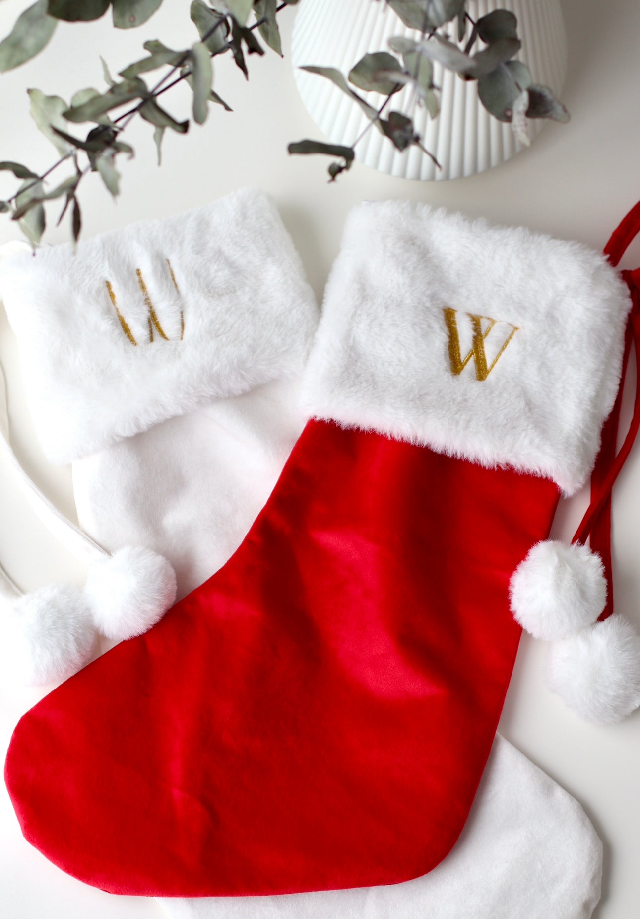 Velvet Personalised Christmas Stockings - Velvet stocking with plush white trim