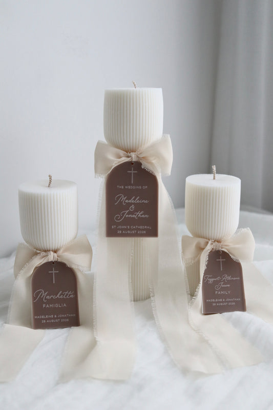 Hourglass Ribbed Wedding Unity Candle Set