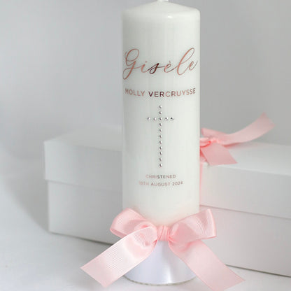 Baptism Candle with Diamante Cross