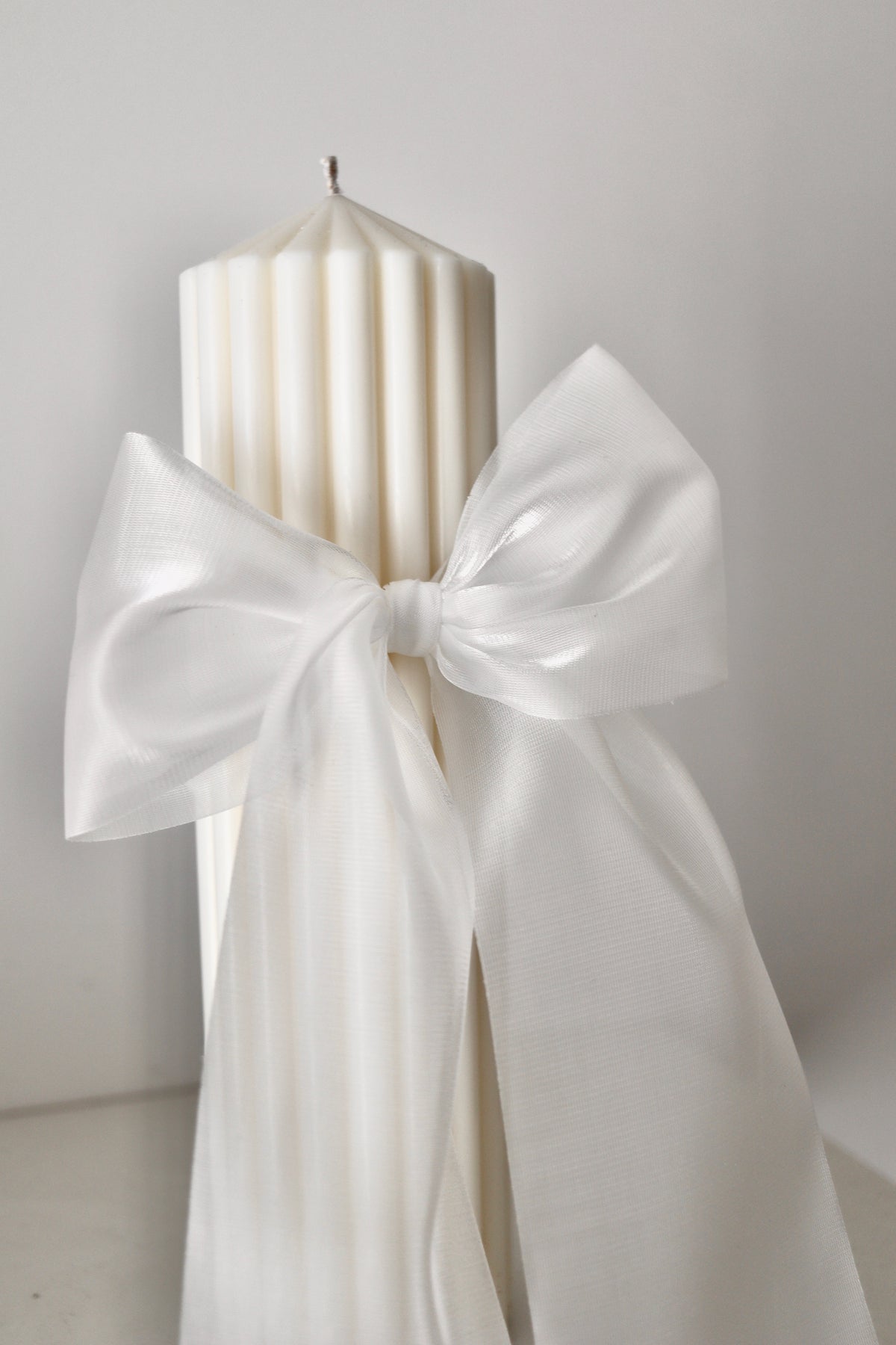 Ribbed Baptism Candle w/ Sheer Printed Ribbon