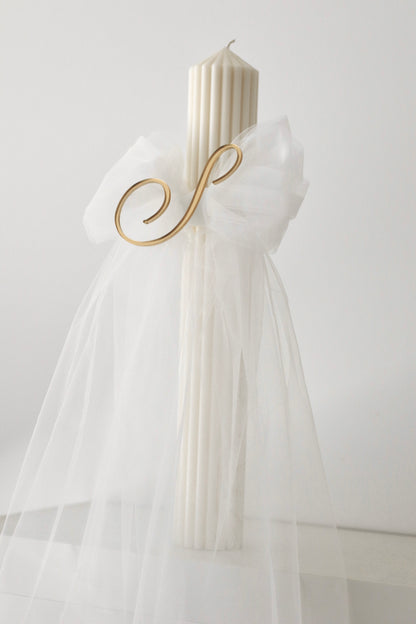 Ribbed Orthodox Tulle Bow Candle | Lambatha
