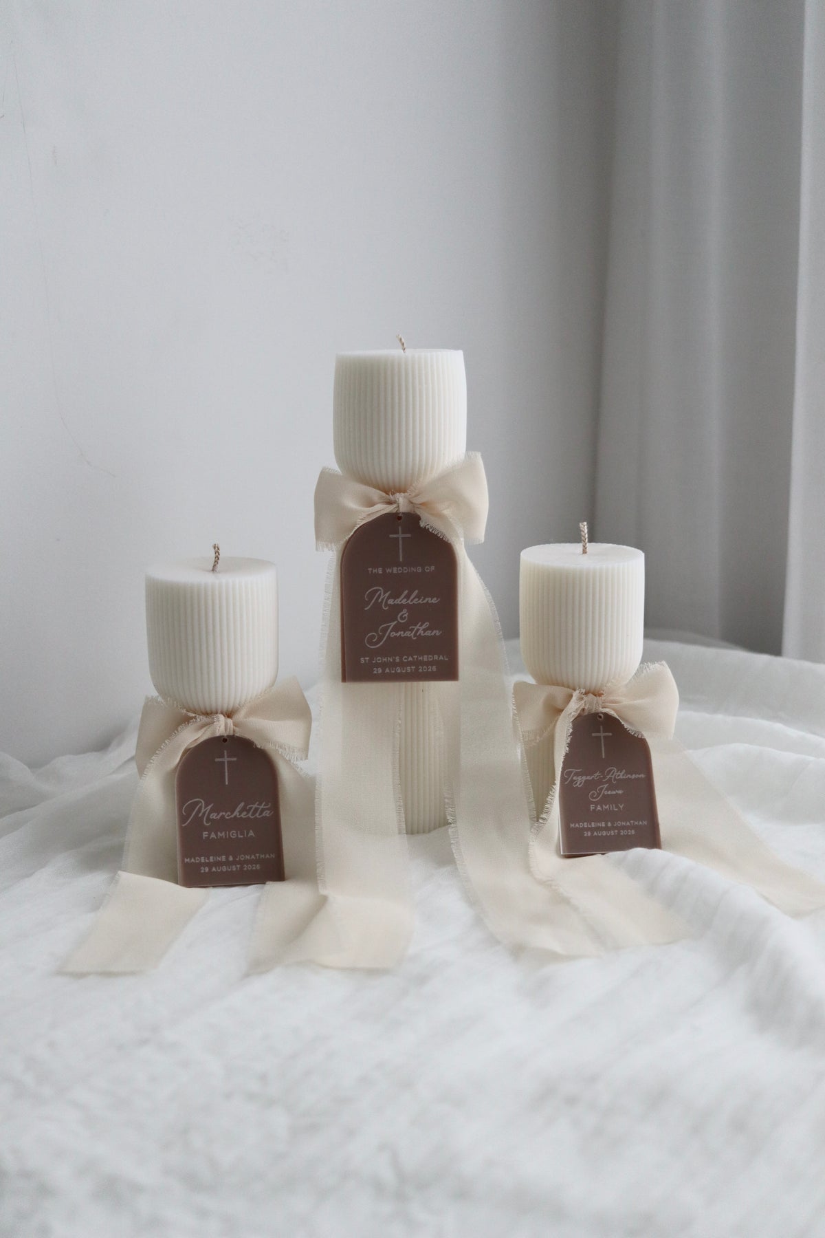Hourglass Ribbed Wedding Unity Candle Set