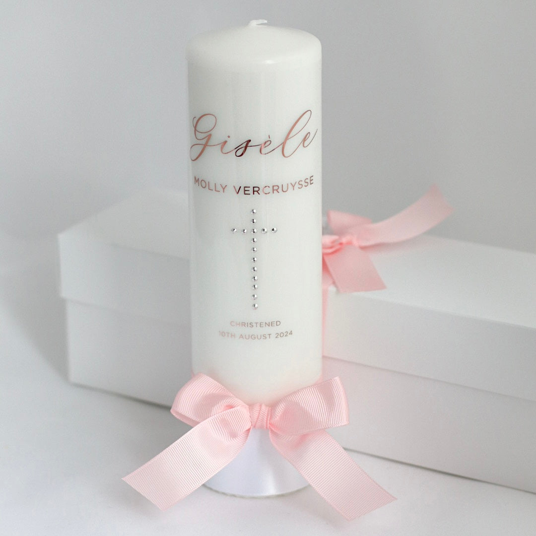 Baptism Candle with Diamante Cross