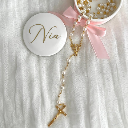 Round Pearl Rosary w/ Gold Hardware