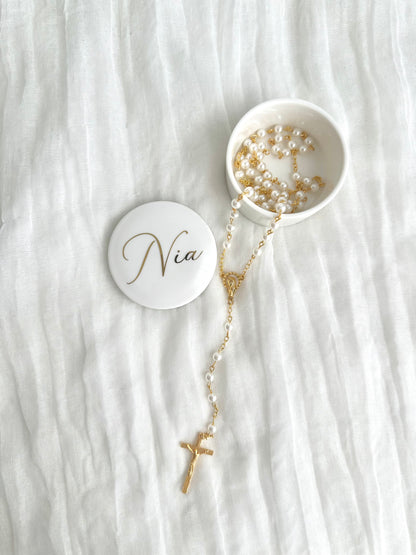 Round Pearl Rosary w/ Gold Hardware