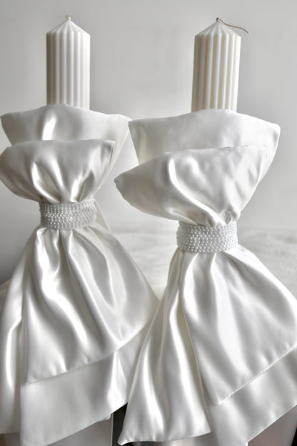 Orthodox Ribbed Satin with Pearl Layered Candle | Lambatha