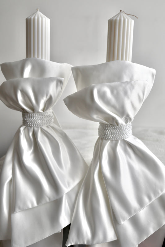 Orthodox Ribbed Satin with Pearl Layered Candle | Lambatha