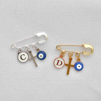 With the Baby Evil Eye Pin (Plain Cross, Gold or Silver pin) you can ensure your little one is always protected, no matter where you go.