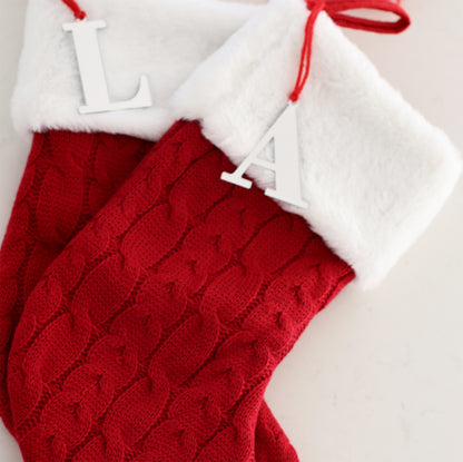 Our Knitted Personalised Christmas Stockings will come embroidered or have an acrylic letter or both!