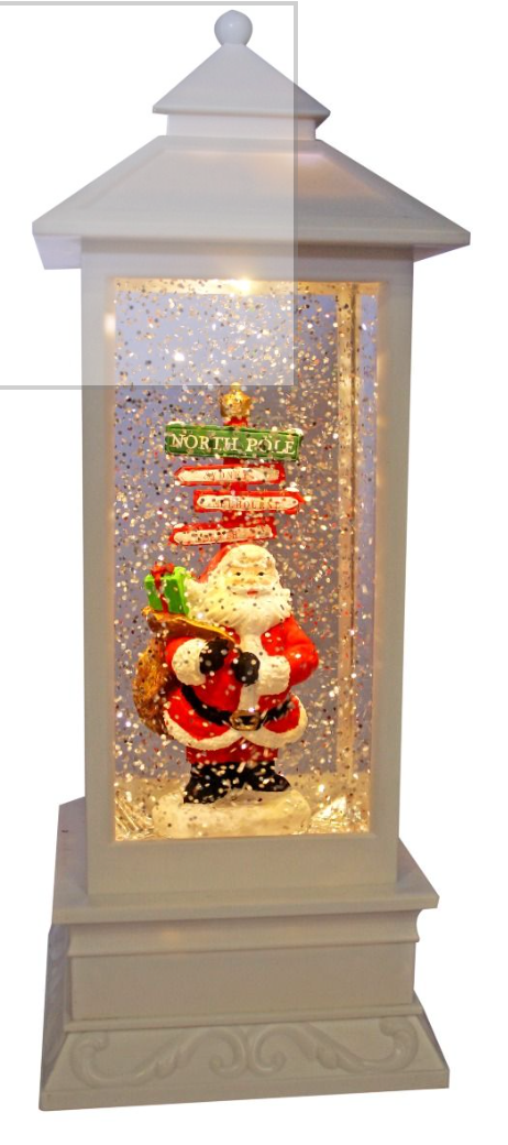 Christmas Lantern - A beautiful collectable lantern that lights up, with the figurine surrounded by glitter floating glitter glitter while on.
