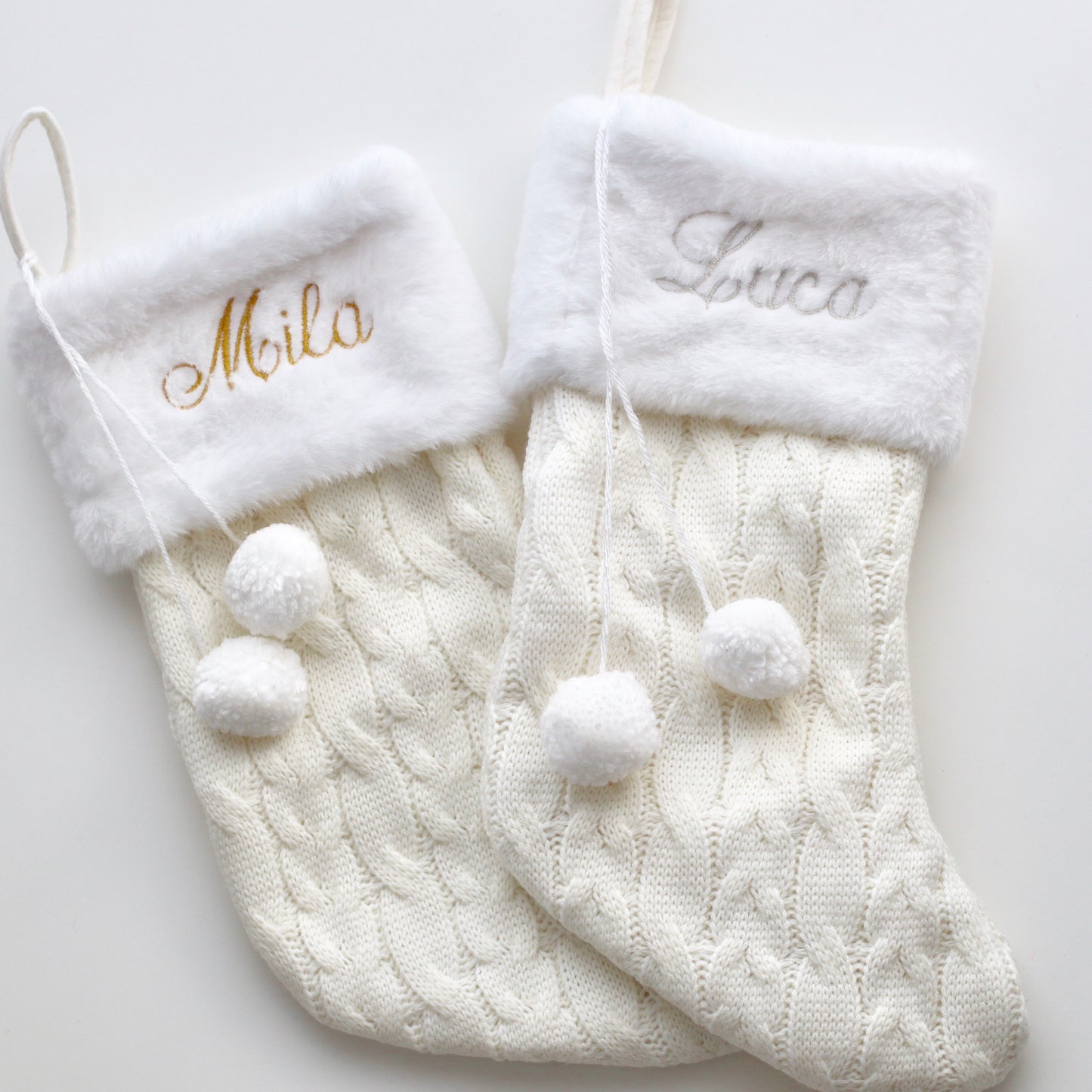 Our Knitted Personalised Christmas Stockings will come embroidered or have an acrylic letter or both!