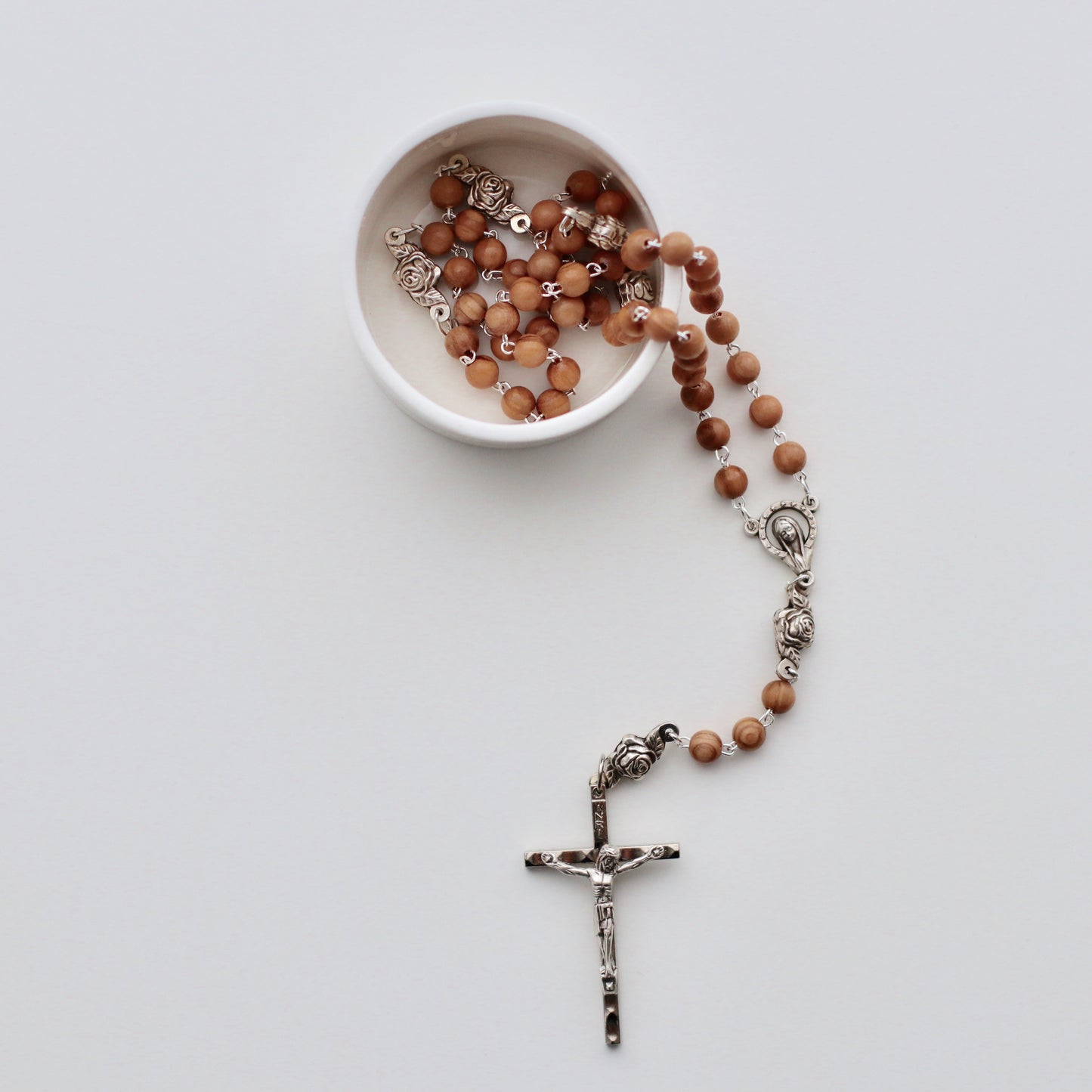 Olive Wood Rosary w/ Silver Hardware - Bespoke Baby Co