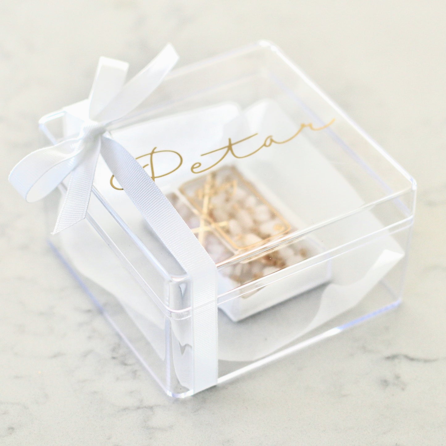 A Gorgeous clear trinket display box, personalised on the lid with your choice of text.