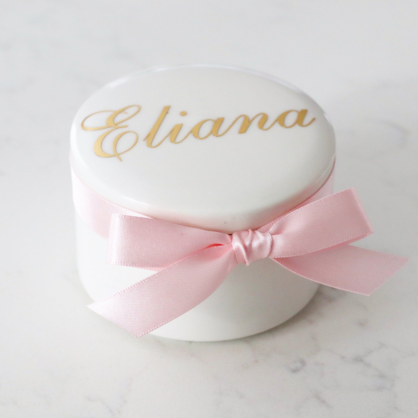 Ceramic white trinket box to keep all your special little things, personalised with text on the lid.