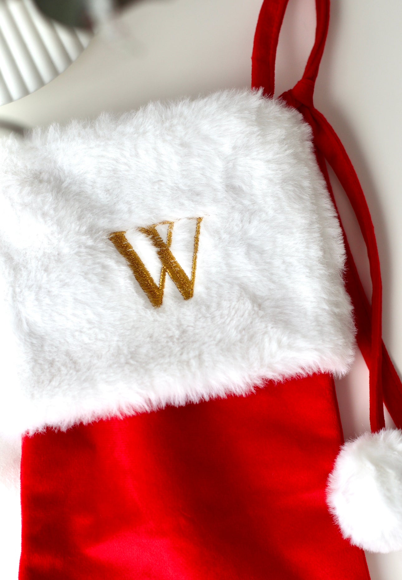 Velvet Personalised Christmas Stockings - Velvet stocking with plush white trim