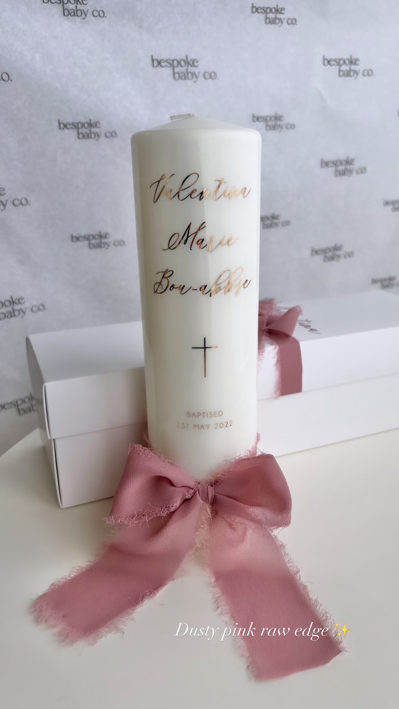 This elegant and personalised candle will become a cherished keepsake that continues to light your child’s path.