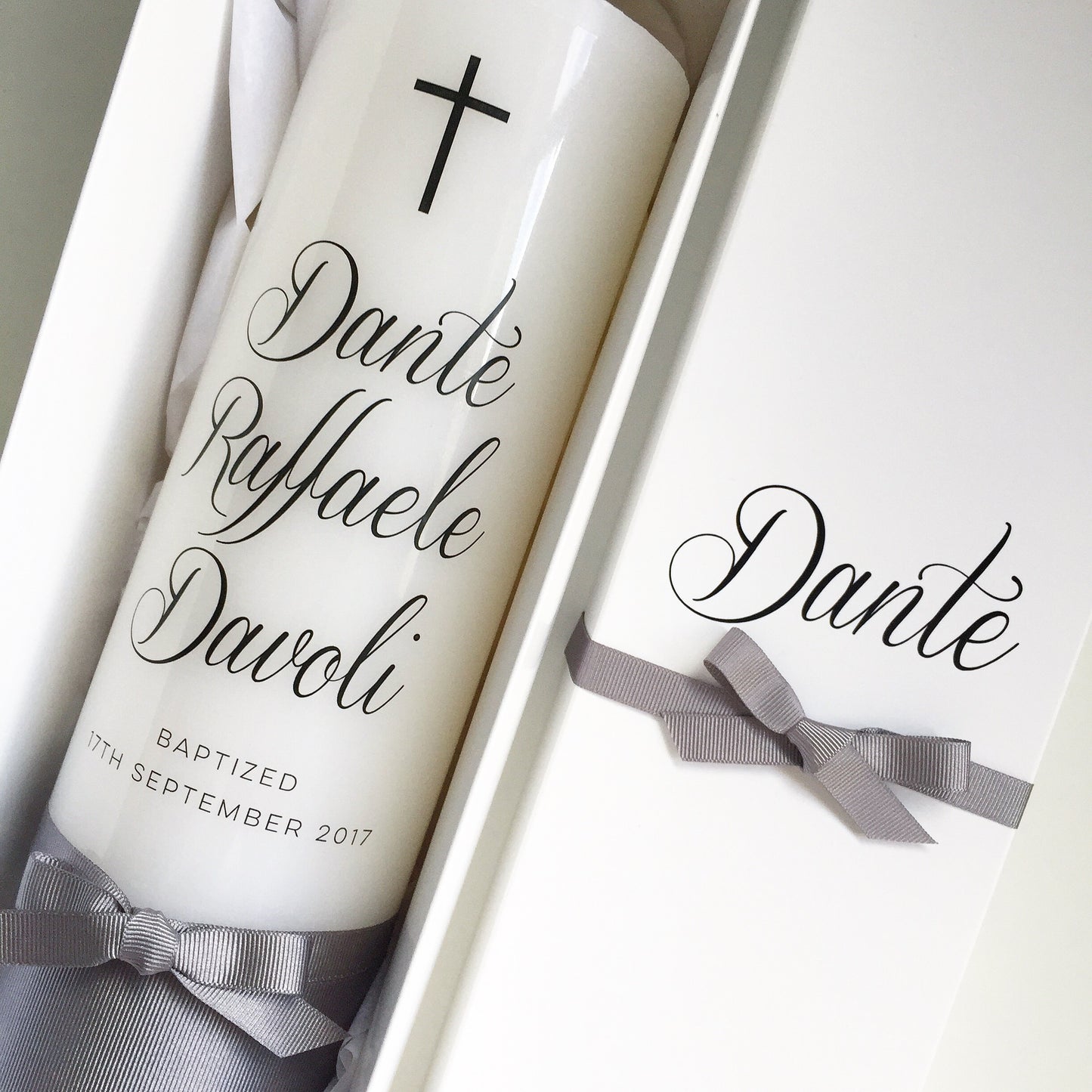 Printed Cross Candle - The candle comes with a personalised display box, made to match the candle. 