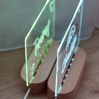 Personalised LED Night Light (Natural White) with a wooden base and personalised acrylic plate