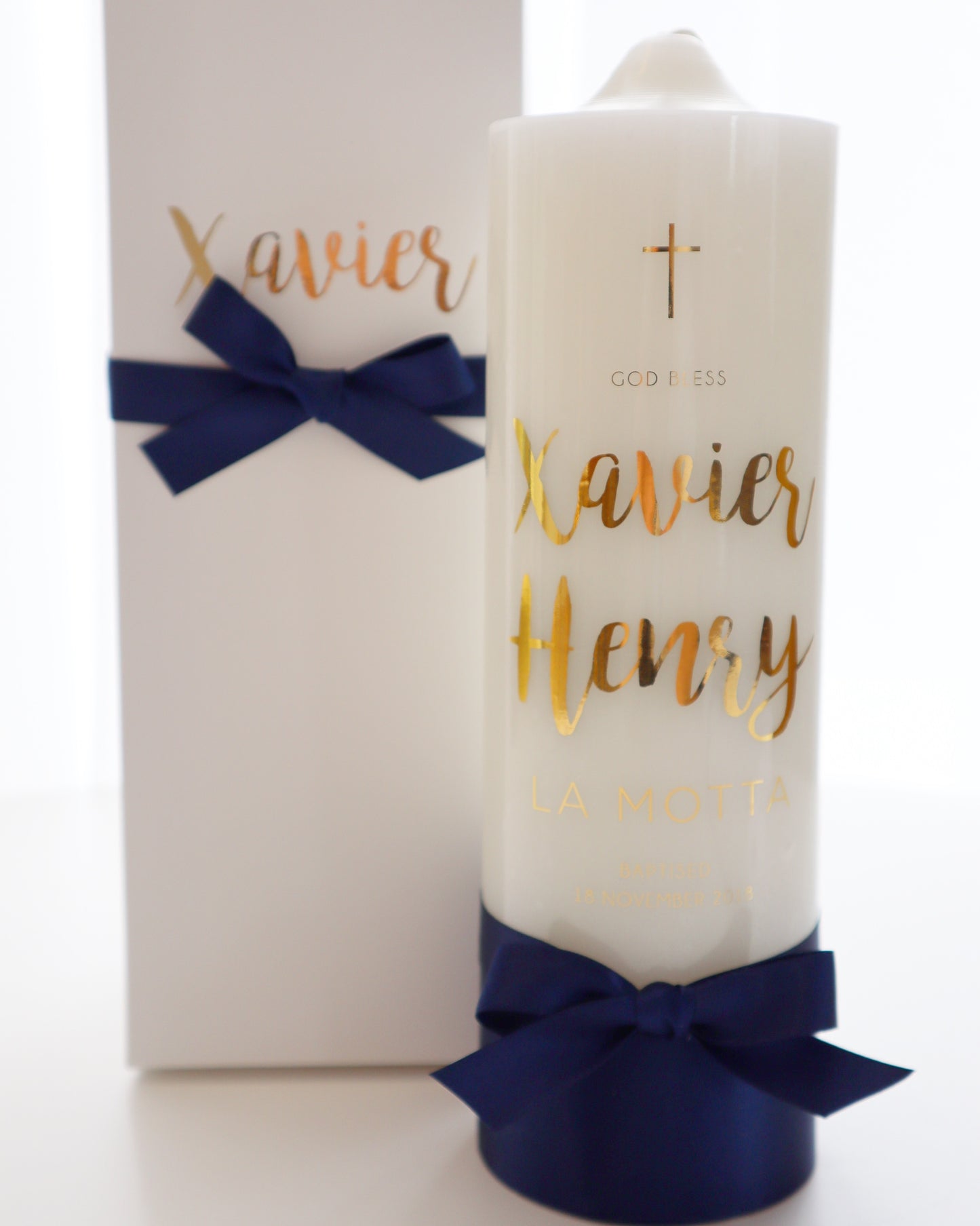 Printed Cross Candle - The candle comes with a personalised display box, made to match the candle. 