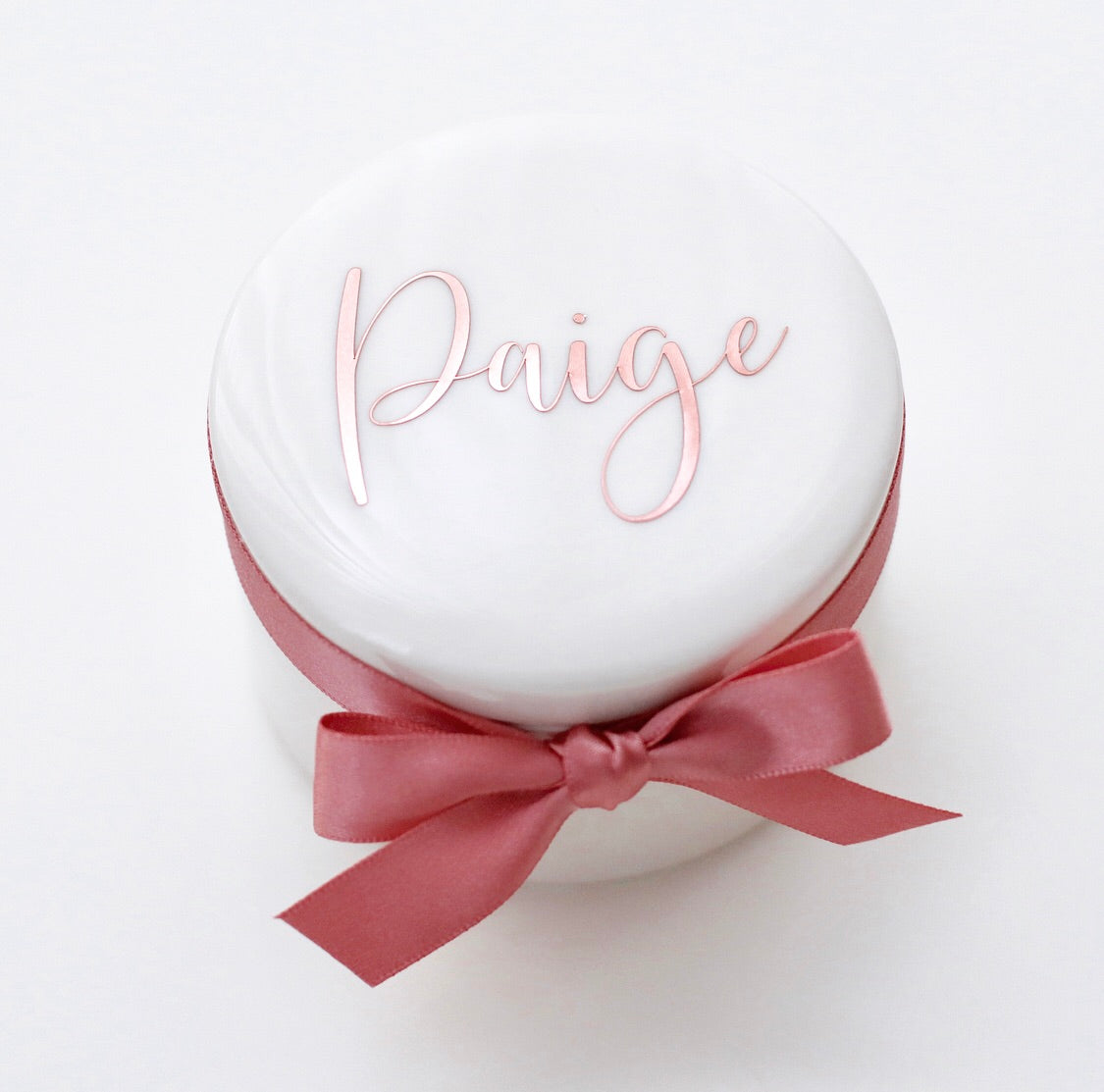 Ceramic white trinket box to keep all your special little things, personalised with text on the lid.