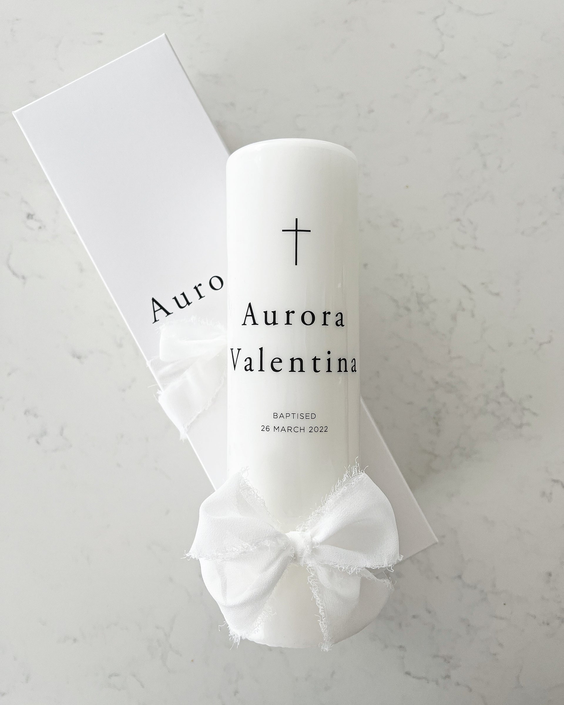 Baptism Candle w/ Chiffon Raw Edge Ribbon