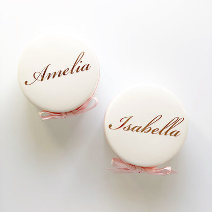 Ceramic white trinket box to keep all your special little things, personalised with text on the lid.