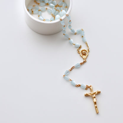 Teardrop Rosary w/ Gold Hardware - Imitation Teardrop Pearl and Gold Chain.