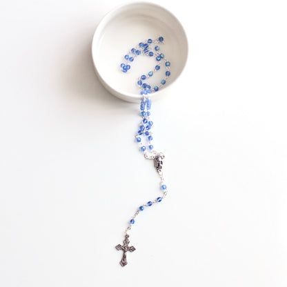 Our Crystal Rosary with silver hardware, perfect as a gift for a baptism or christening, or a communion gift. Perfect to add to one of Bespoke Baby Co's baptism packages