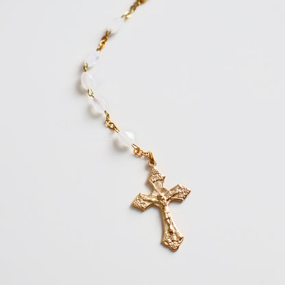 Mother of Pearl Rosary w/ Gold Hardware  Our Gold Rosary with teardrop beads, perfect as a gift for a baptism or christening, or a communion gift. 