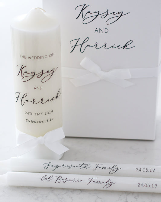 Wedding Candle Set, includes 1 Unity Candle and 2 Taper Candles.